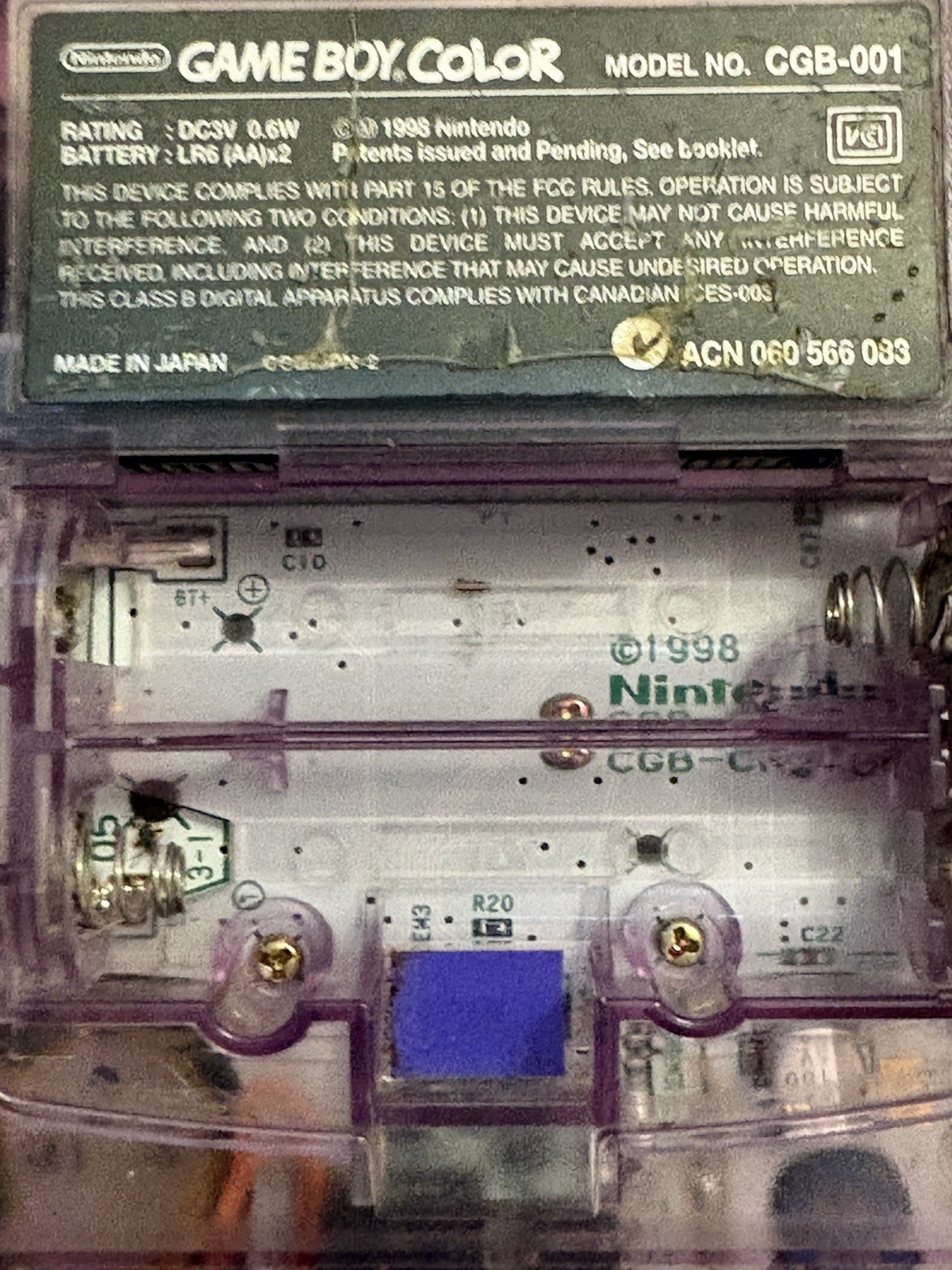 Nintendo Game Boy Color Clear Atomic Purple 👾 CGB-001 GBC Excellent