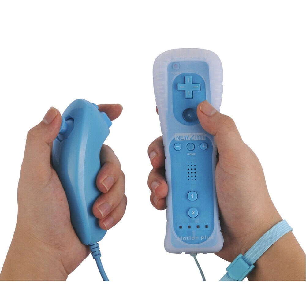 Blue Built in Motion Plus Remote Controller Nunchuck Set For Nintendo Wii Wii U
