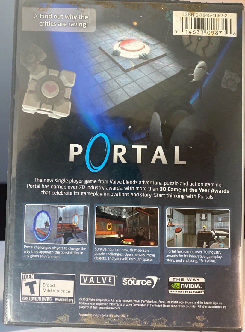 Portal PC DVD-ROM Game Valve Complete w/ Case Manual Tested FAST SHIP