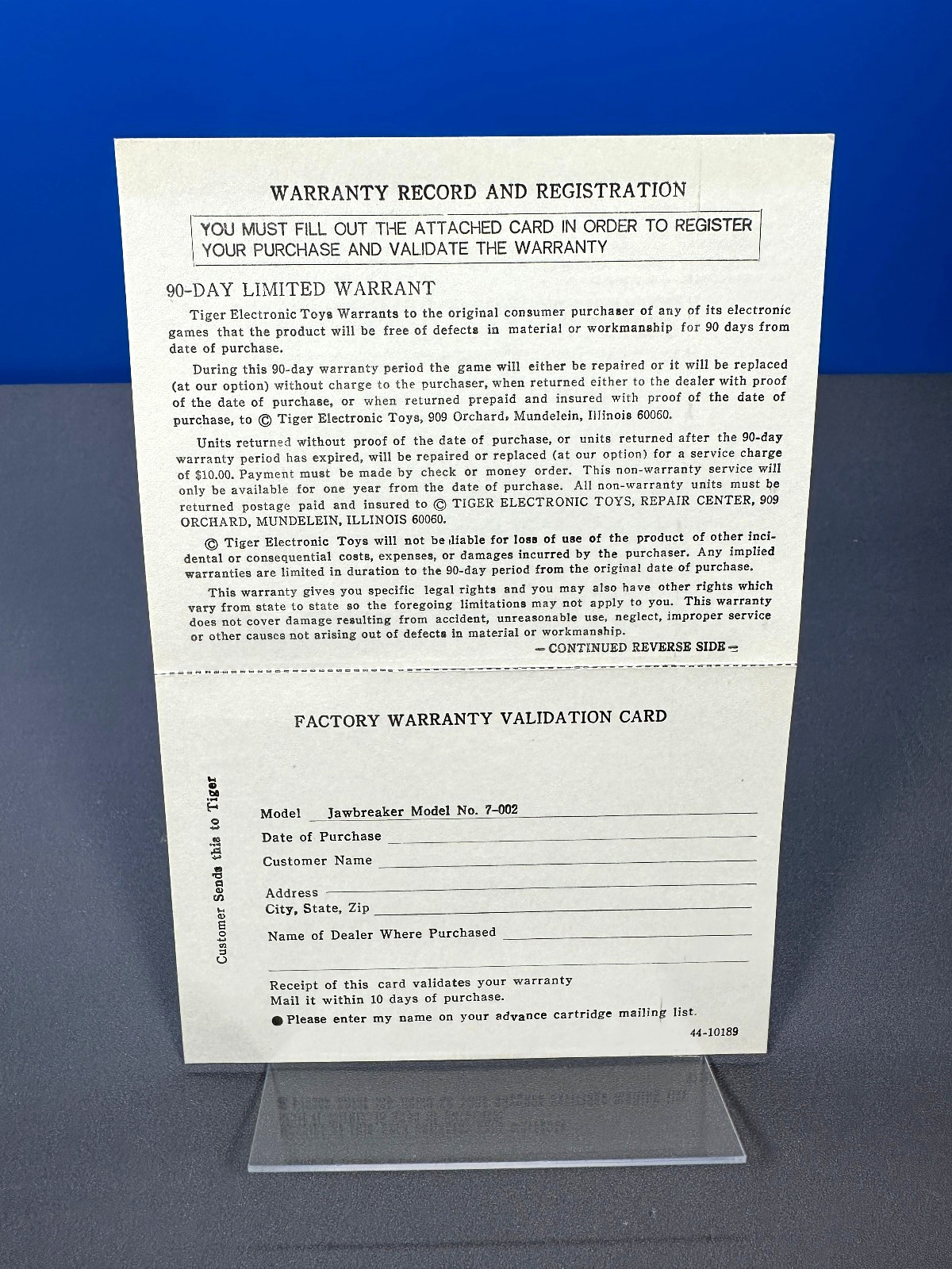 ATARI 2600 JAWBREAKER JAW BREAKER MANUAL + WARRANTY REGISTRATION CARD ONLY