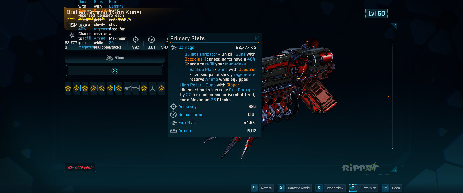 Borderlands 4 • MODDED Legendary SMG • Scornful Sho Kunai • Lvl 60 • PS PC XBOX