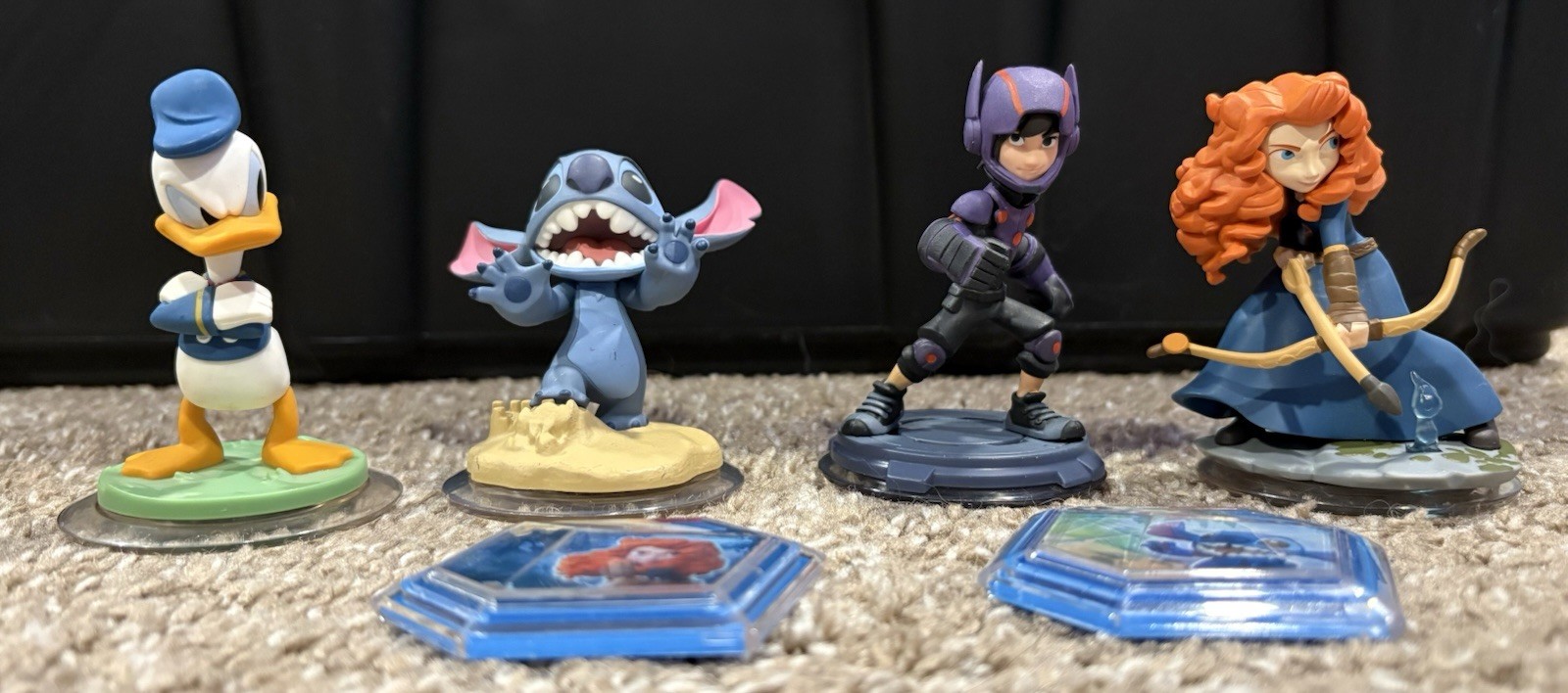 Disney Marvel Infinity 2.0 Figure LOT Hiro, Donald Duck, Stitch,Merida + 2 discs