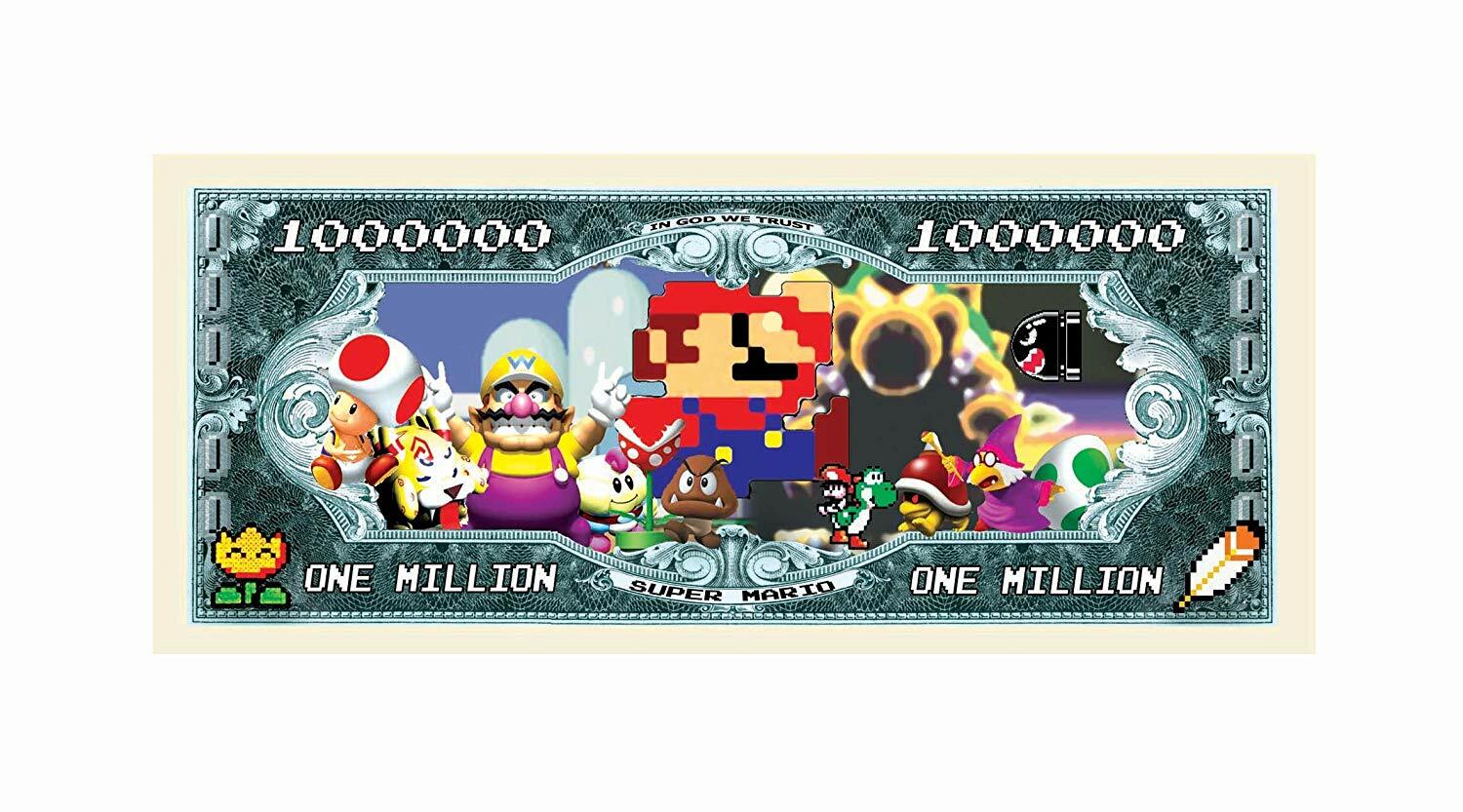25 Pack Super Mario Bros Dollar Bill Nintendo Collectible Million Novelty Money