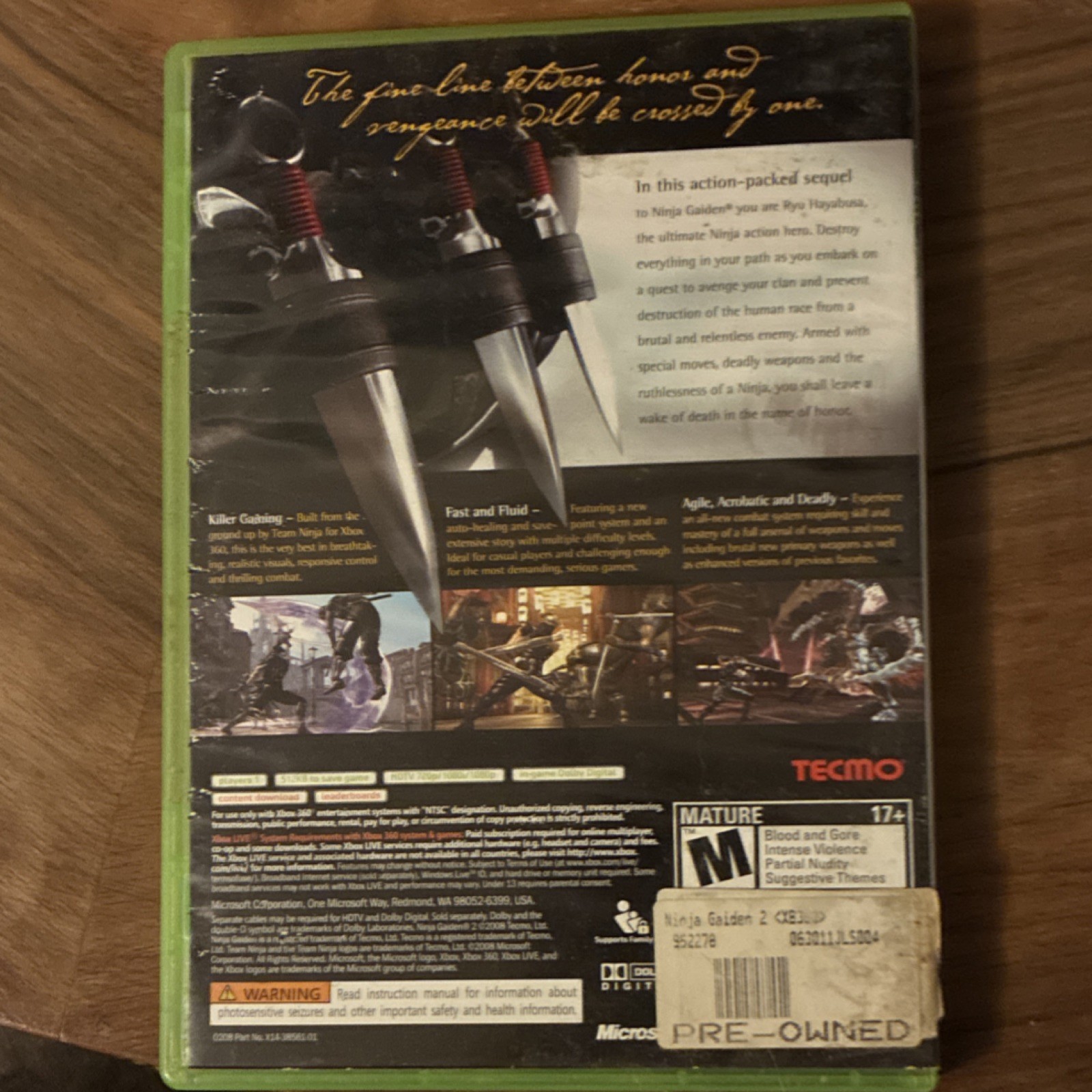 Tecmo Ninja Gaiden II (Ninja Gaiden Series) M Action & Adventure Manual Xbox 360