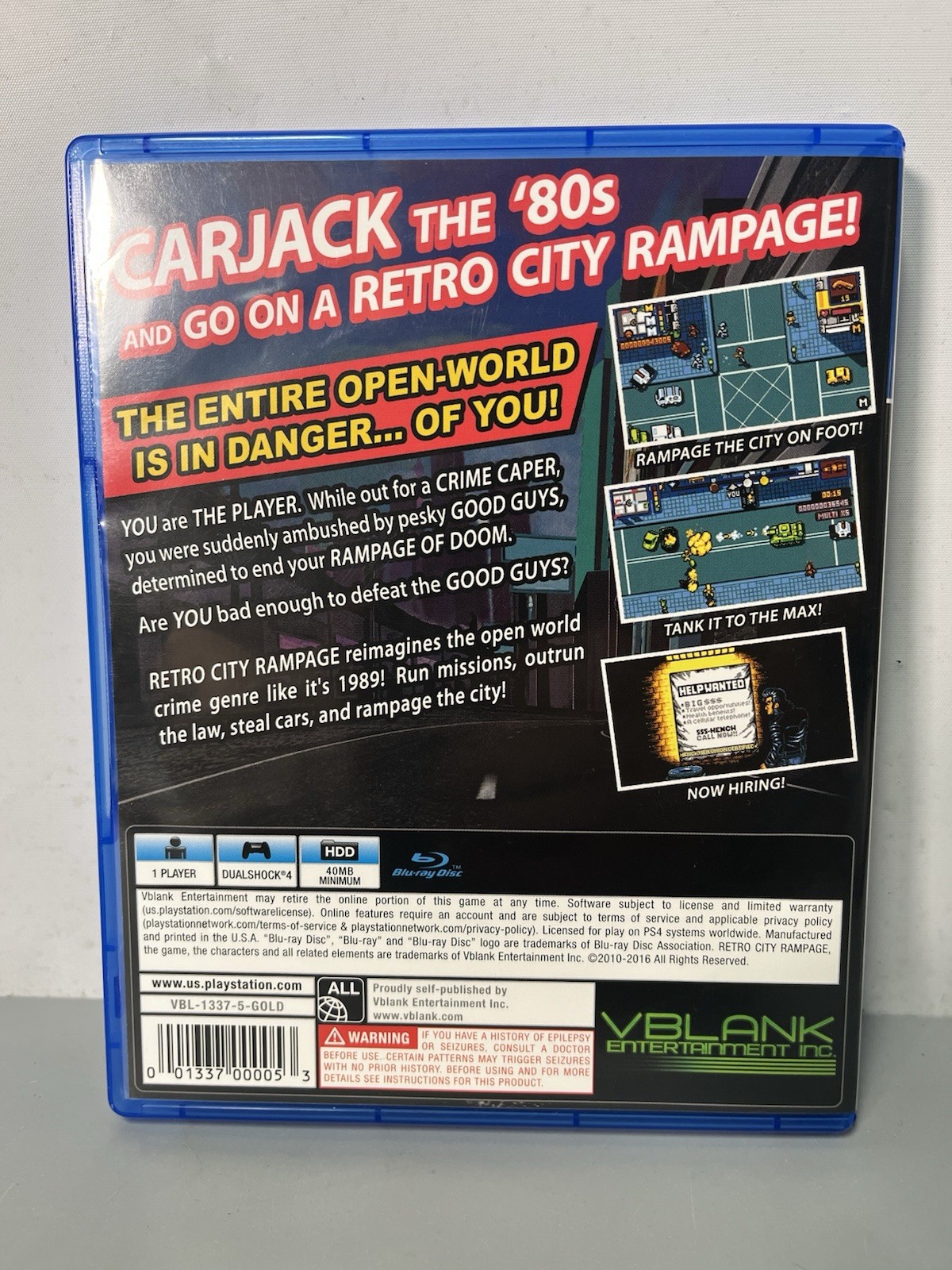 Retro City Rampage DX VBlank PlayStation 4 PS4 and PSP Portable Case