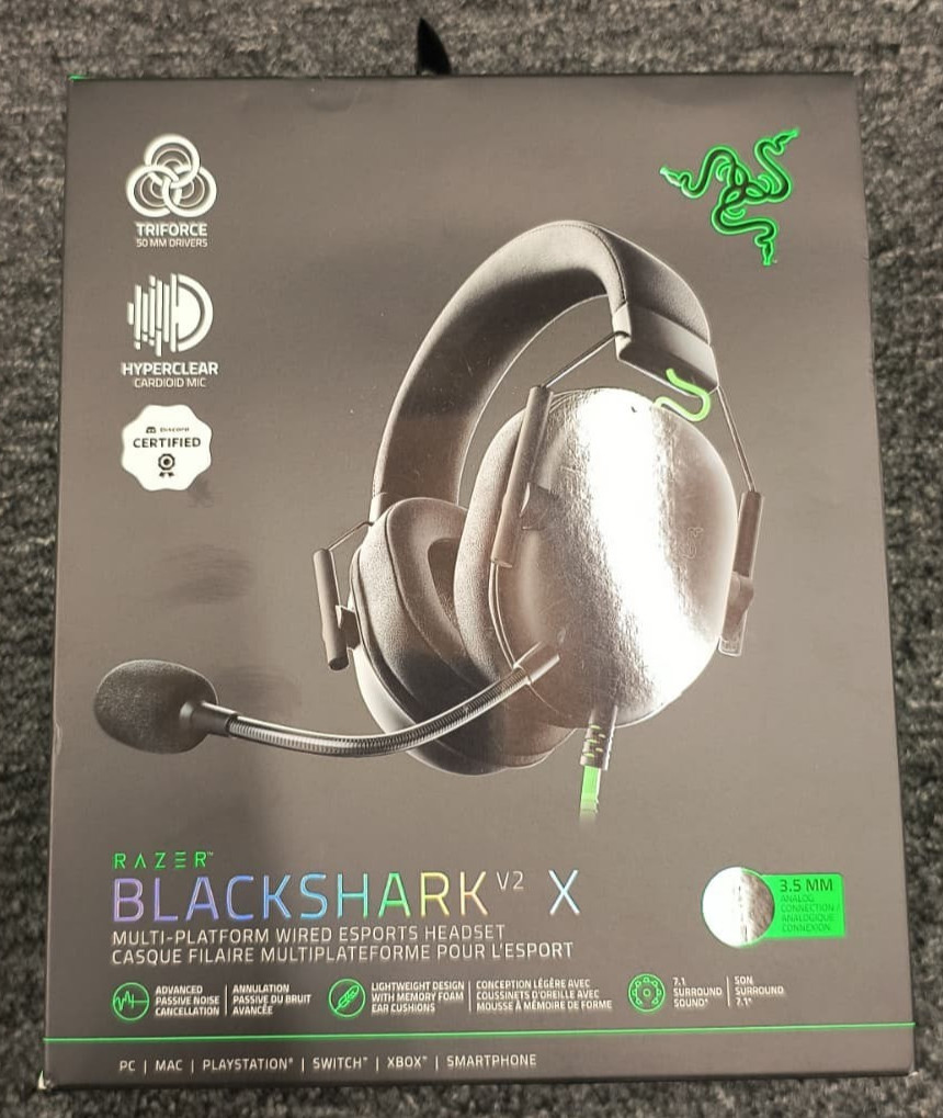 Razer Blackshark V2 X Black Over the Ear Gaming Headset – New , F2