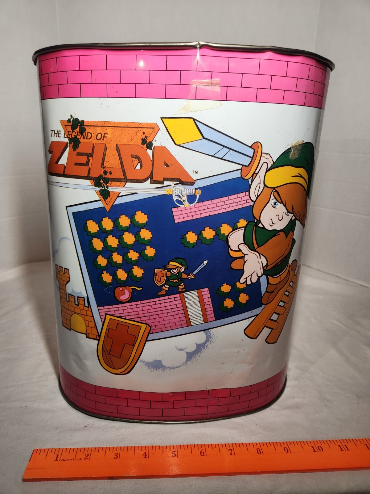 Vintage Rare 1988 Nintendo Legend of Zelda Metal Garbage / Collectible Trash Can