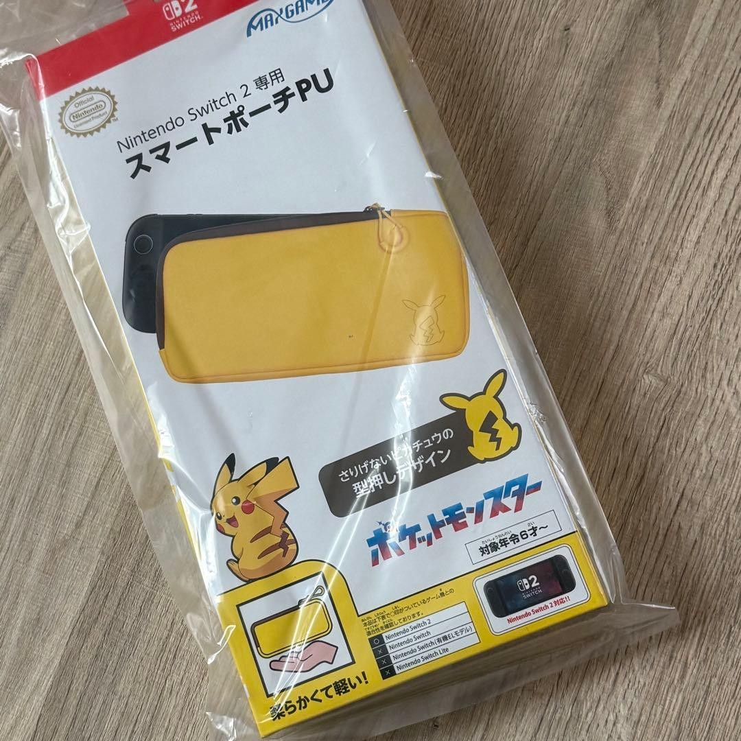 Nintendo Switch 2 Pikachu PU Pouch Case Licensed Yellow Brown Back Design