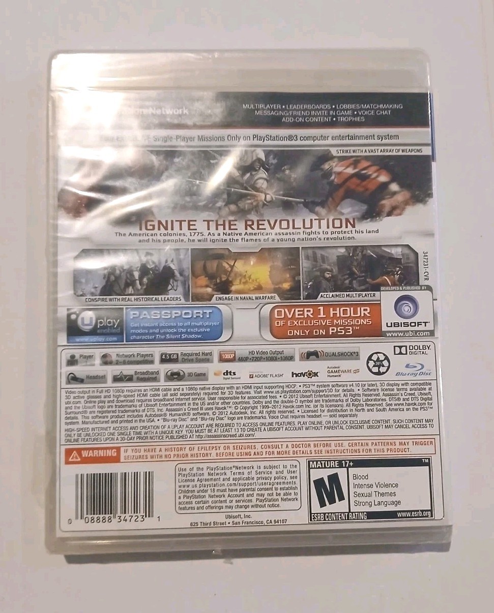 Assassin’s Creed III 3 PS3 Sony PlayStation 3 4 Exclusive Missions