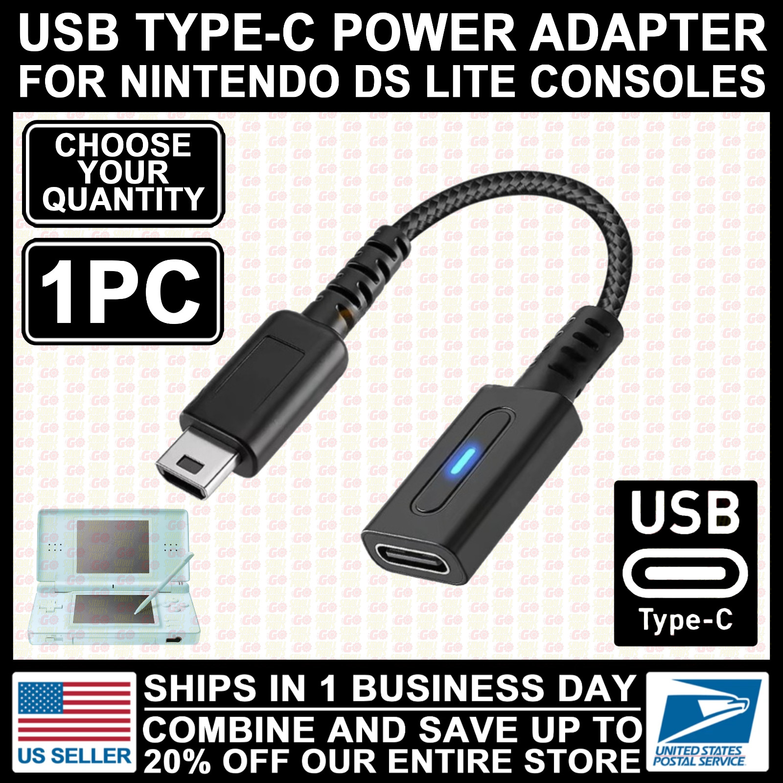 USB Type-C Adapter Converter Charging Cable for Nintendo DS Lite NDSL Console