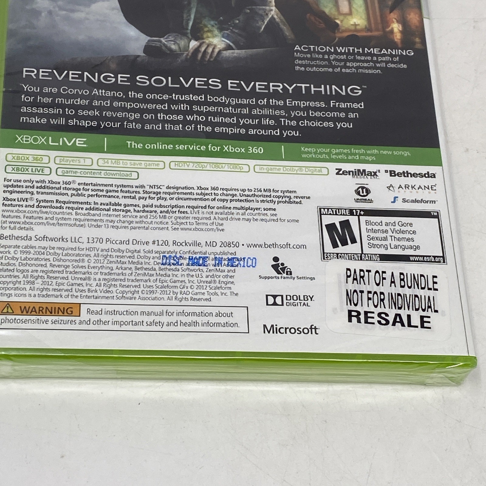 Dishonored Microsoft Xbox 360 Platinum Hits PH Brand New Sealed