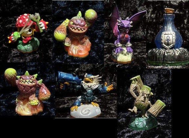 Skylanders Figures Elixir, Smash, Eruptor, Jet-Vac, Cynder, Eruptor Shroomboom