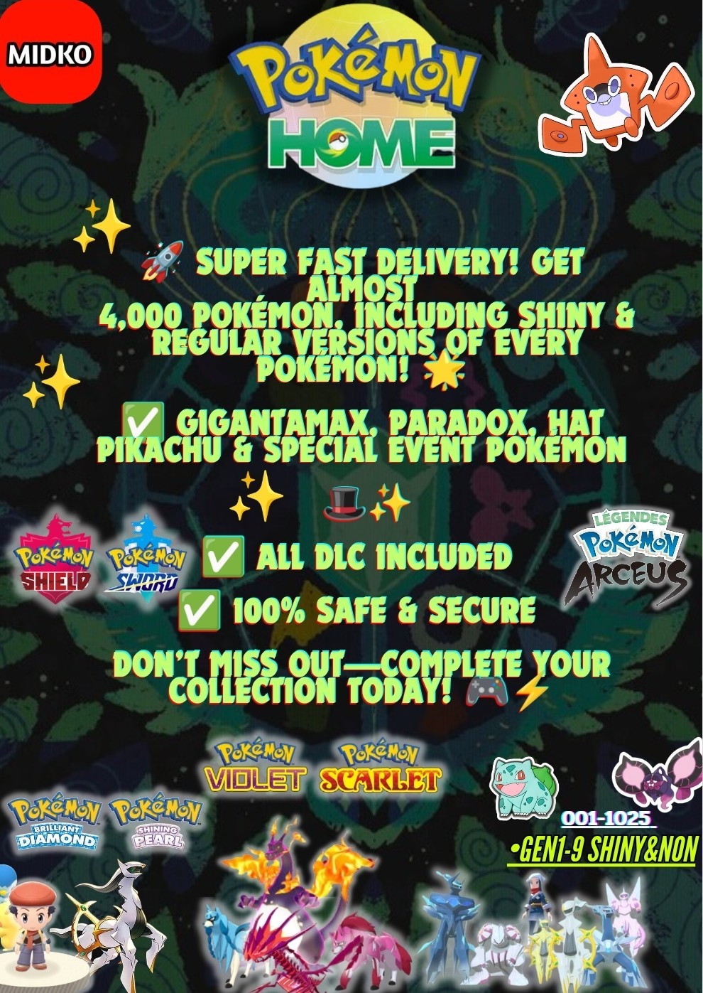 Ultimate Pokemon Home Pokedex 4000+ | Full Shiny & Normal | Gen1-9 | All Form
