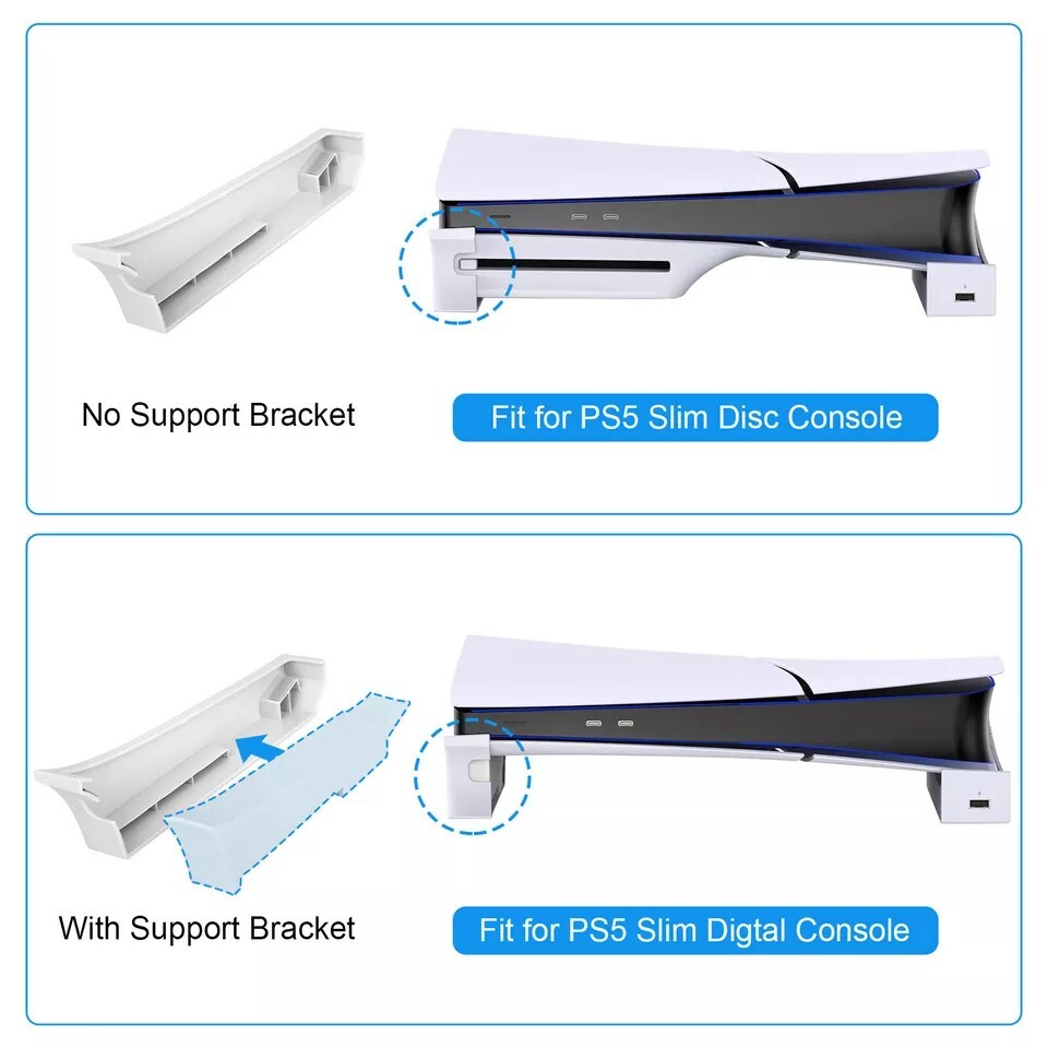Horizontal Stand for PS5 Slim Disc & Digital Console with Fast Charging USB Port