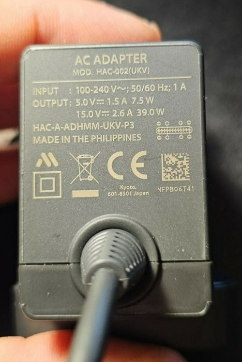 Original Nintendo Switch AC Adapter HAC-002 UKV HAC-A-ADHMM-UKV-P3