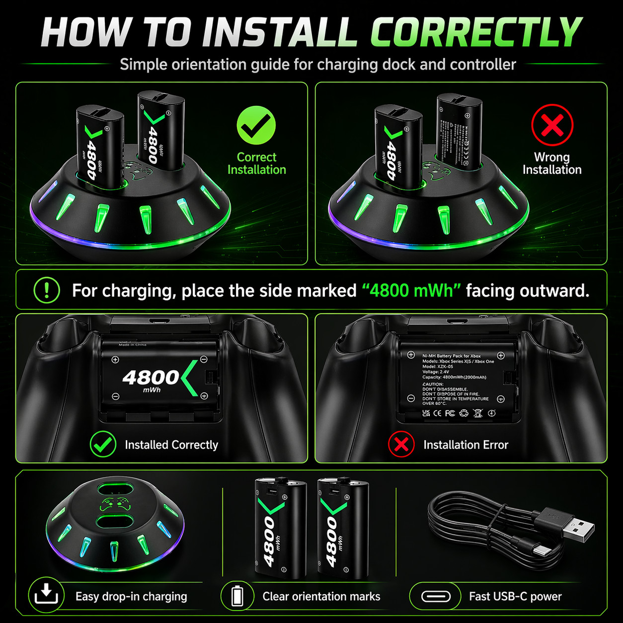2X4800 Rechargeable Battery Pack for Xbox One/Xbox Series X|S Controller Battery