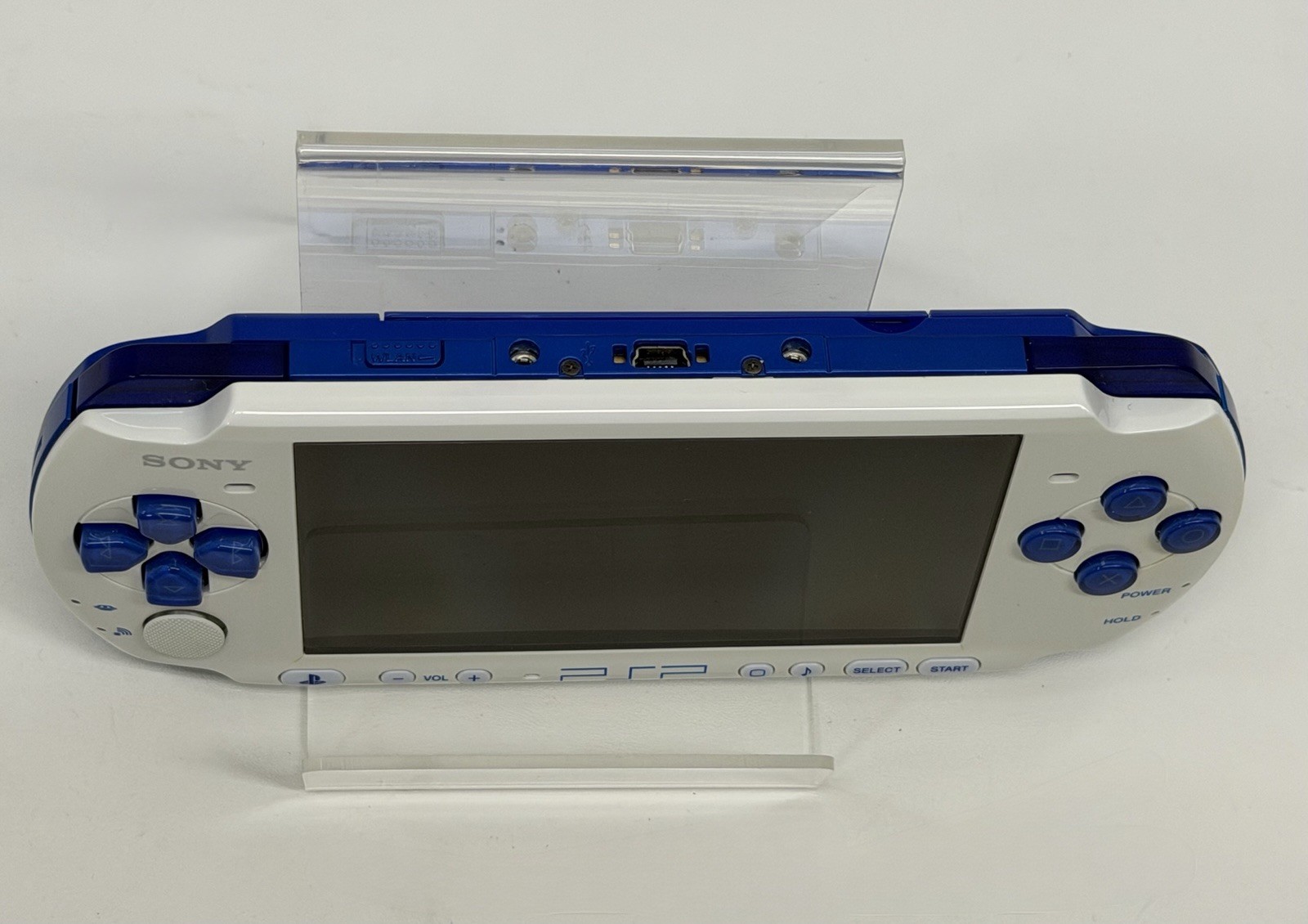 White & Blue Sony PSP 3000 System w Charger, And New Battery Bundle Excellent