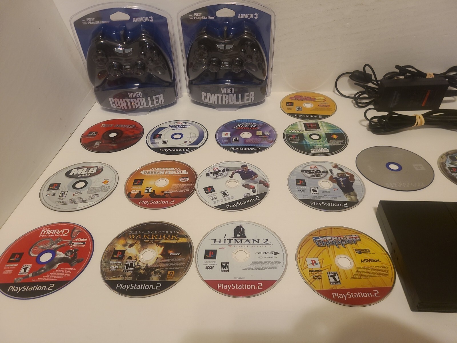 SONY PlayStation 2 PS2 SLIM Black Console Bundle 15 Games Lot 2 Controllers