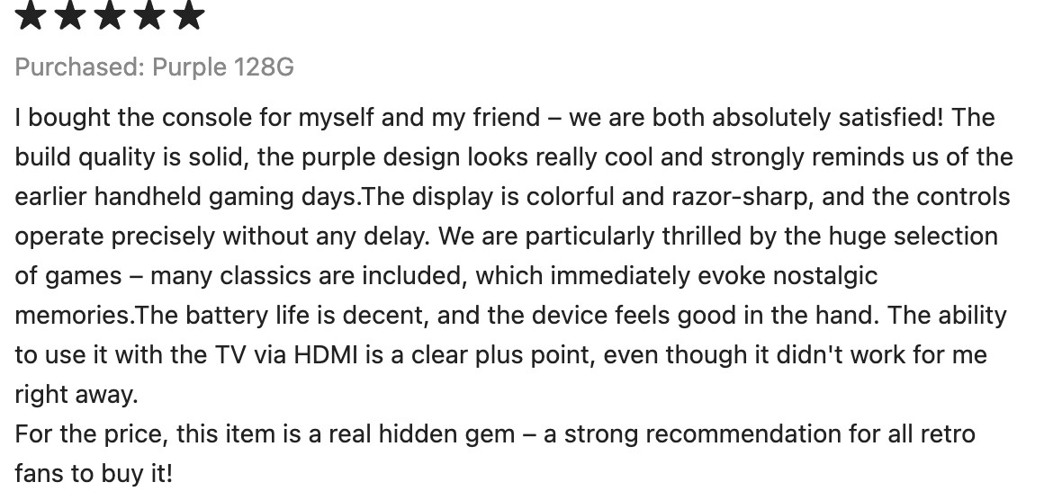 Retro Handheld Game Console – Purple, Color Screen, 3000mAh Battery