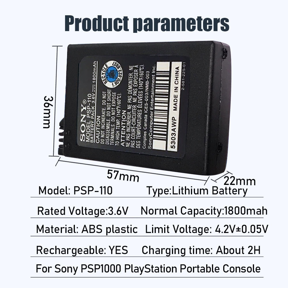 Rechargeable Battery for Sony PSP-110 PSP-1001 PSP 1000 Fat New 3.6V 1800mAh