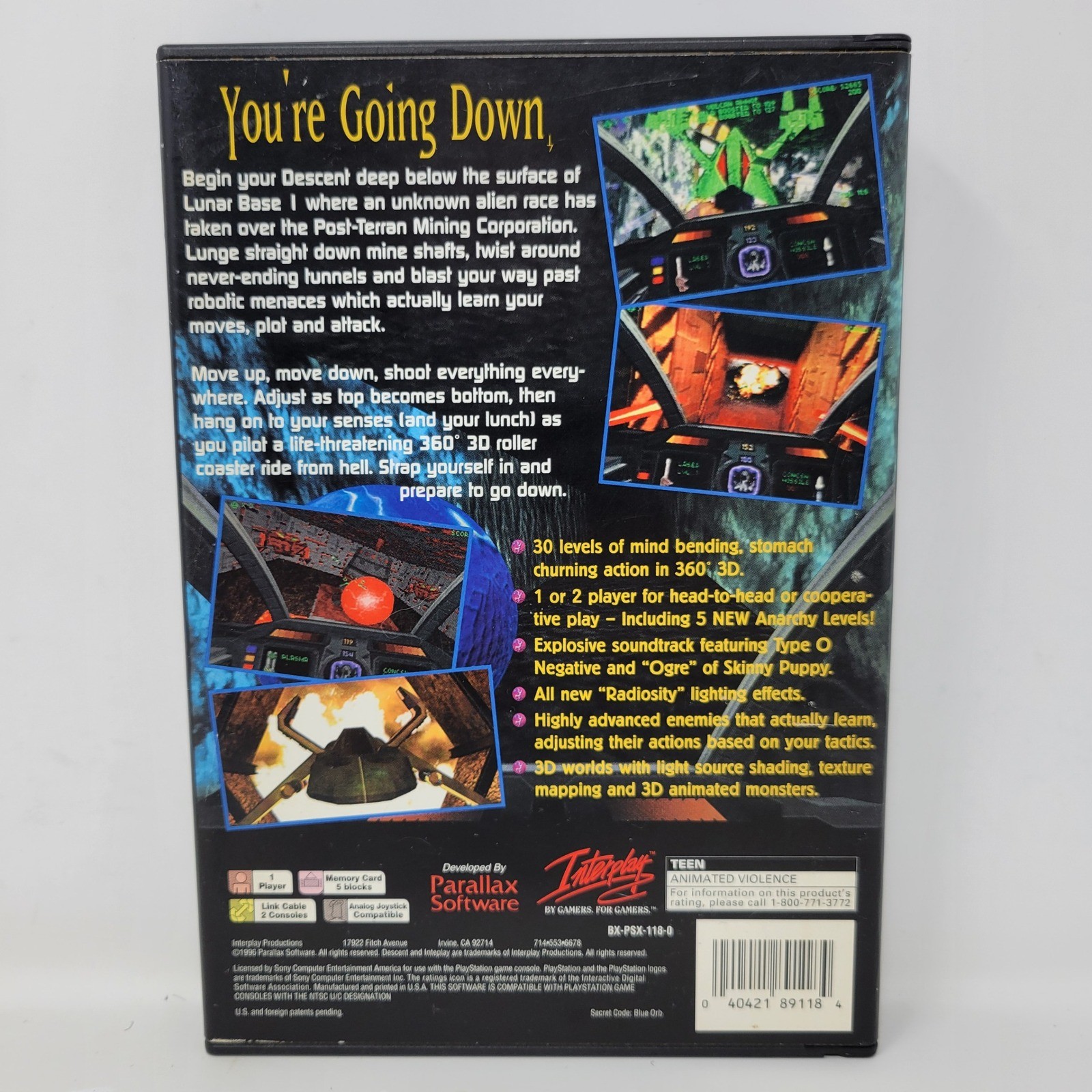 Descent Sony PlayStation 1 PS1 1996 Long Box Black Label SLUS-00037 Interplay
