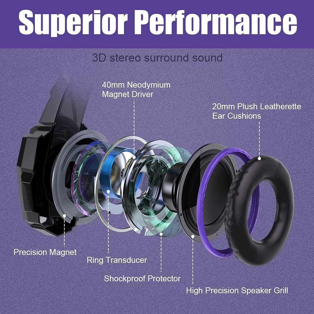 BENGOO G9000 Stereo Gaming Headset for PS5, PS4, PC, Xbox One Purple