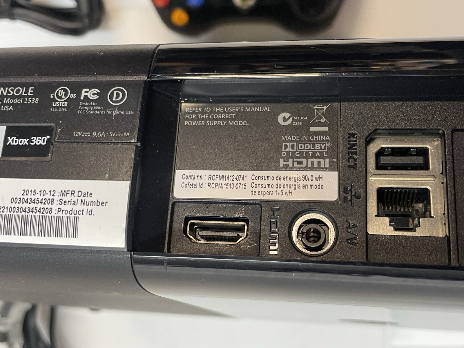 Microsoft Xbox 360 E Console 500GB Black Model 1538 Controller Cables TESTED