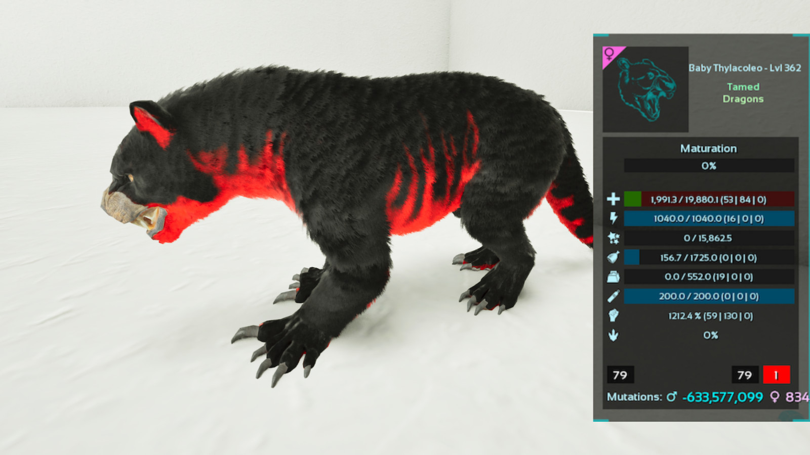 🔥ARK Survival Ascended OFFICIAL PVE – 1 PAIR ADULT THYLACOLEO SOLID TOP STATS