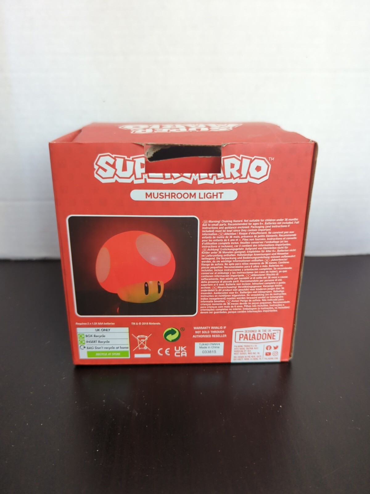 Super Mario 1up Mushroom Light Red Paladone Tested Works EUC W/ Original Box