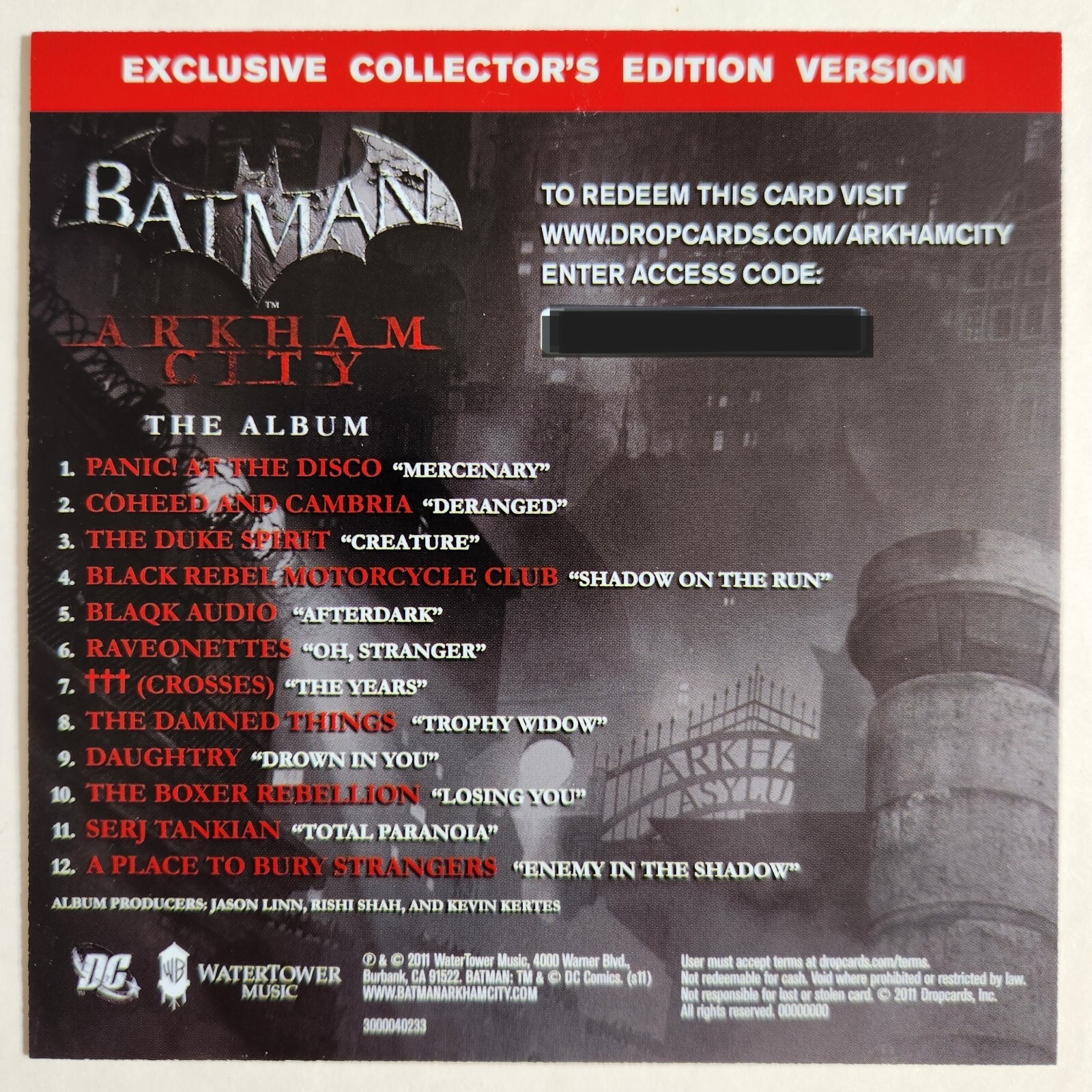 Batman: Arkham City THE ALBUM (12 Songs) – Dropcards Access Code