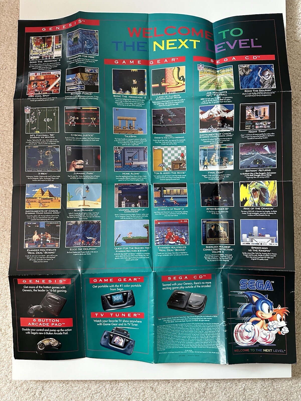 Sega Welcome To The Next Level – Jurassic Park Poster Fold Out Insert – Vintage!