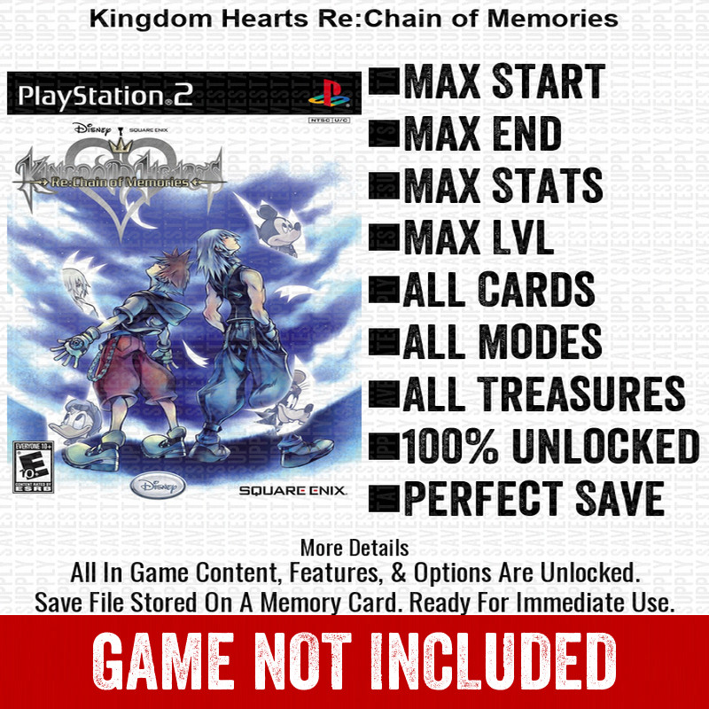 Kingdom Hearts Re Chain of Memories 100% PS2 Memory Card All CHEATS ITEMS
