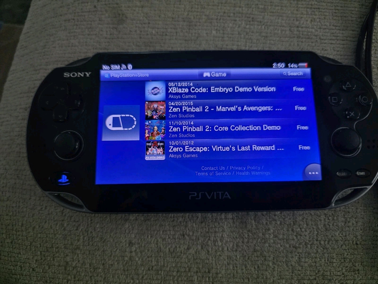 Sony Ps Vita PCH-1100 Crystal Black Model Console And Charger TESTED