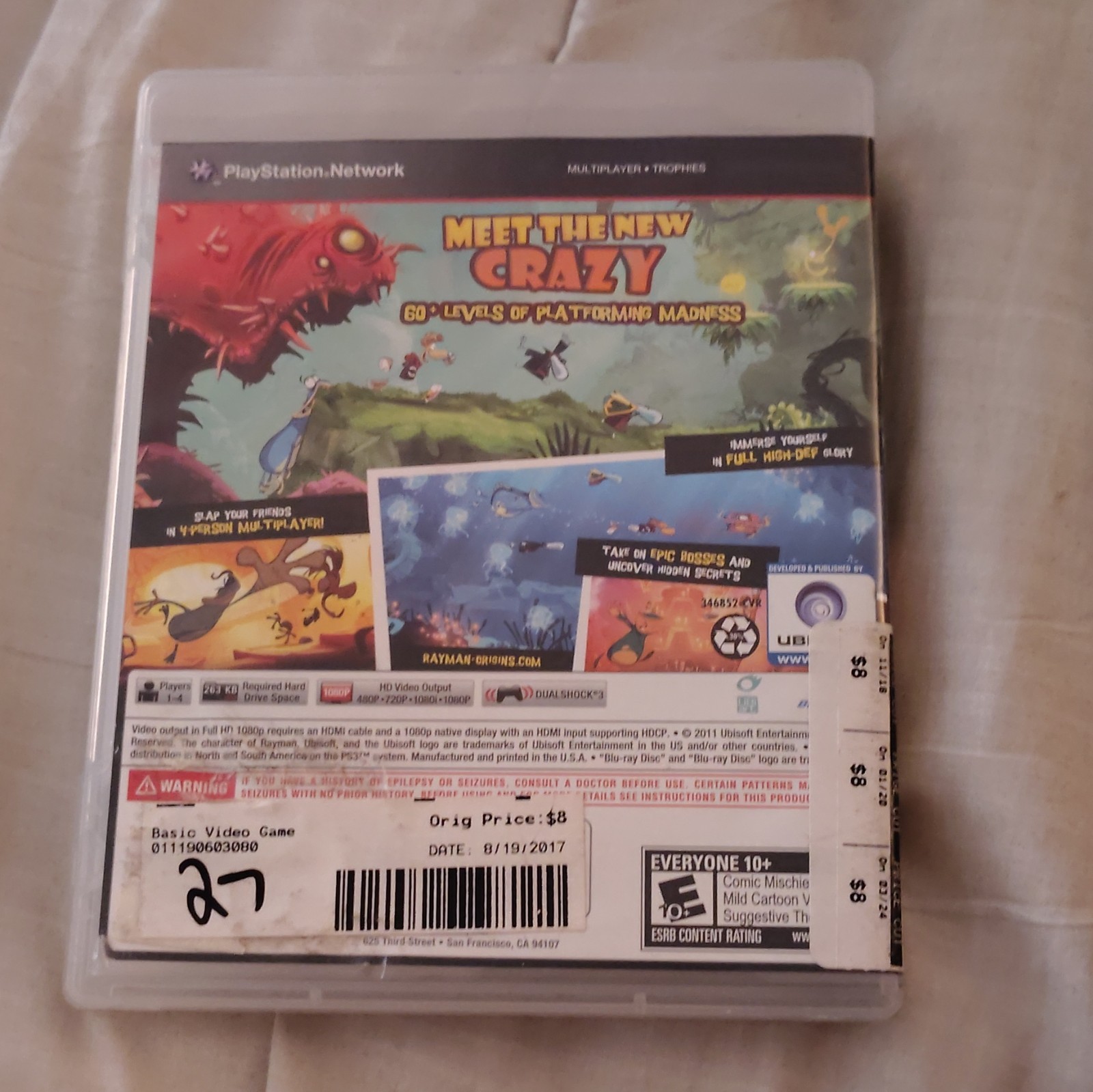 Ubisoft Rayman Origins PS3 E10+ Action Adventure Platformer Manual Included