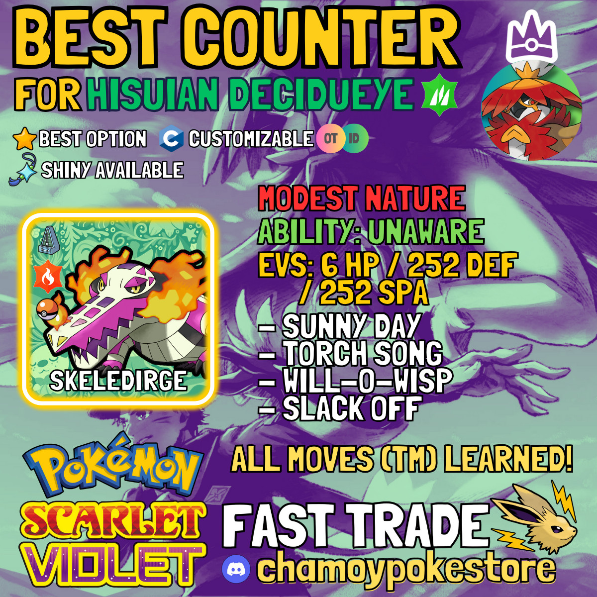 HISUIAN DECIDUEYE Tera Raid Counters ⚡ 6IV BUNDLE ⚡ Pokemon SCARLET and VIOLET