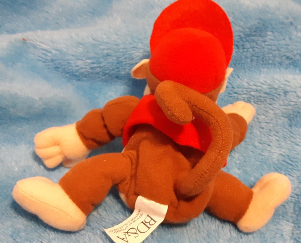 Vintage Super Mario Diddy Kong 6” BD&A Bean Bag Plush with Tag Nintendo 64 N64