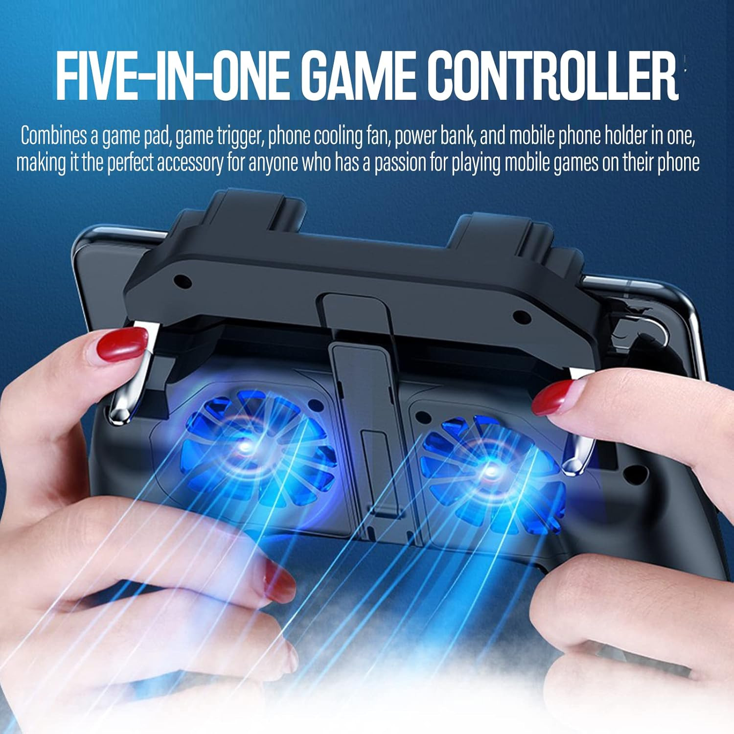 Mobile Game Controller with 4000Mah Power Bank & Cooling Fan, L1R1 Triggers Joys