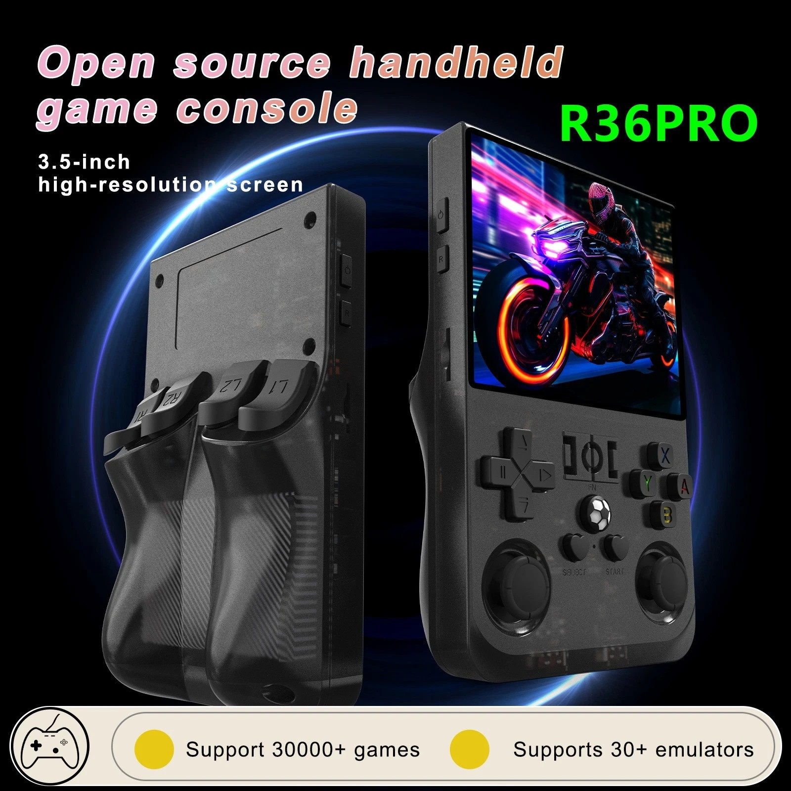 White R36 Max Handheld Game Console 3.5 Inch IPS Screen 20000+ Games Video Games