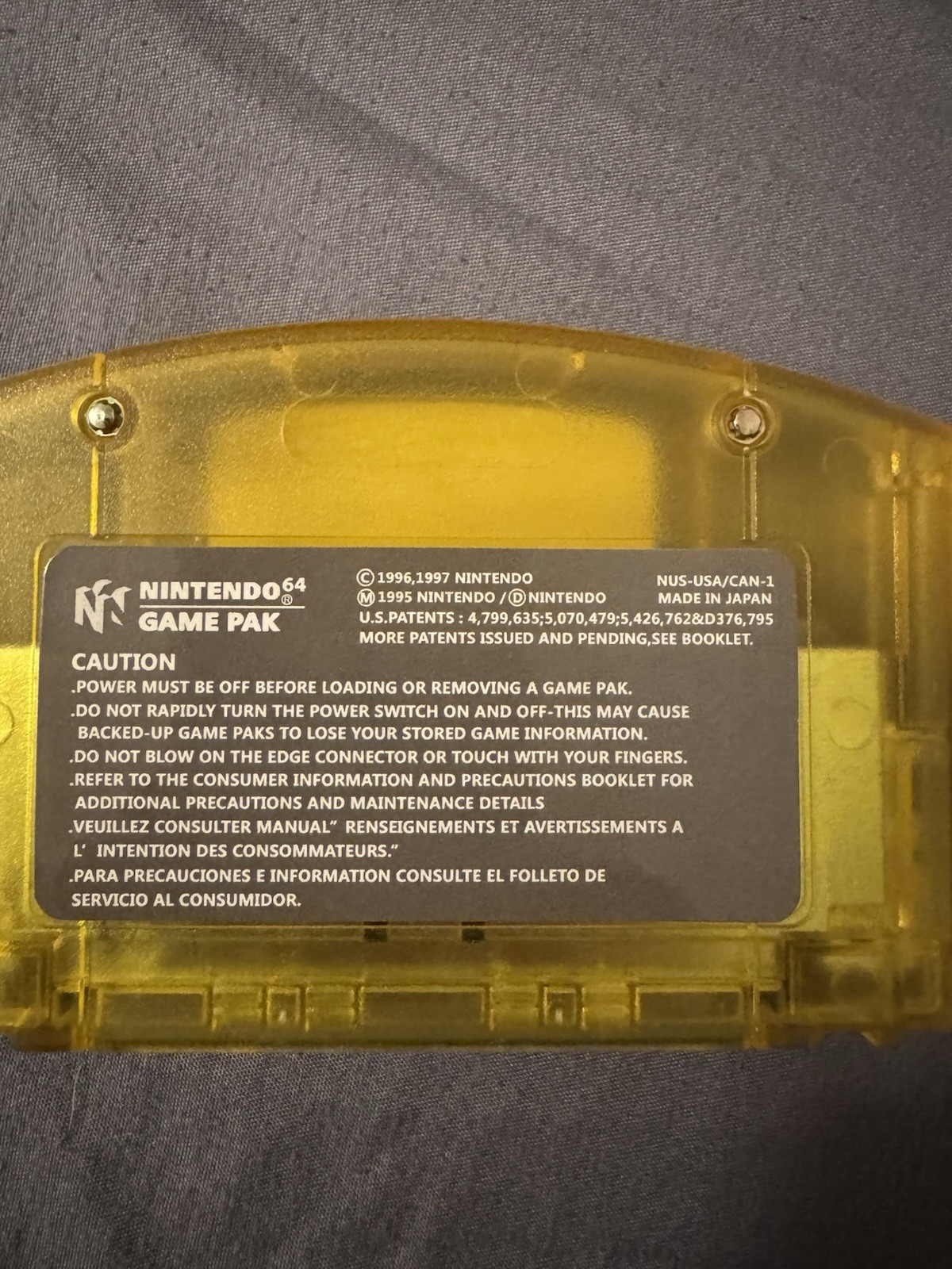 Mario Party 1 2 3 Multi-Game Cartridge for Nintendo 64 N64 Yellow Translucent