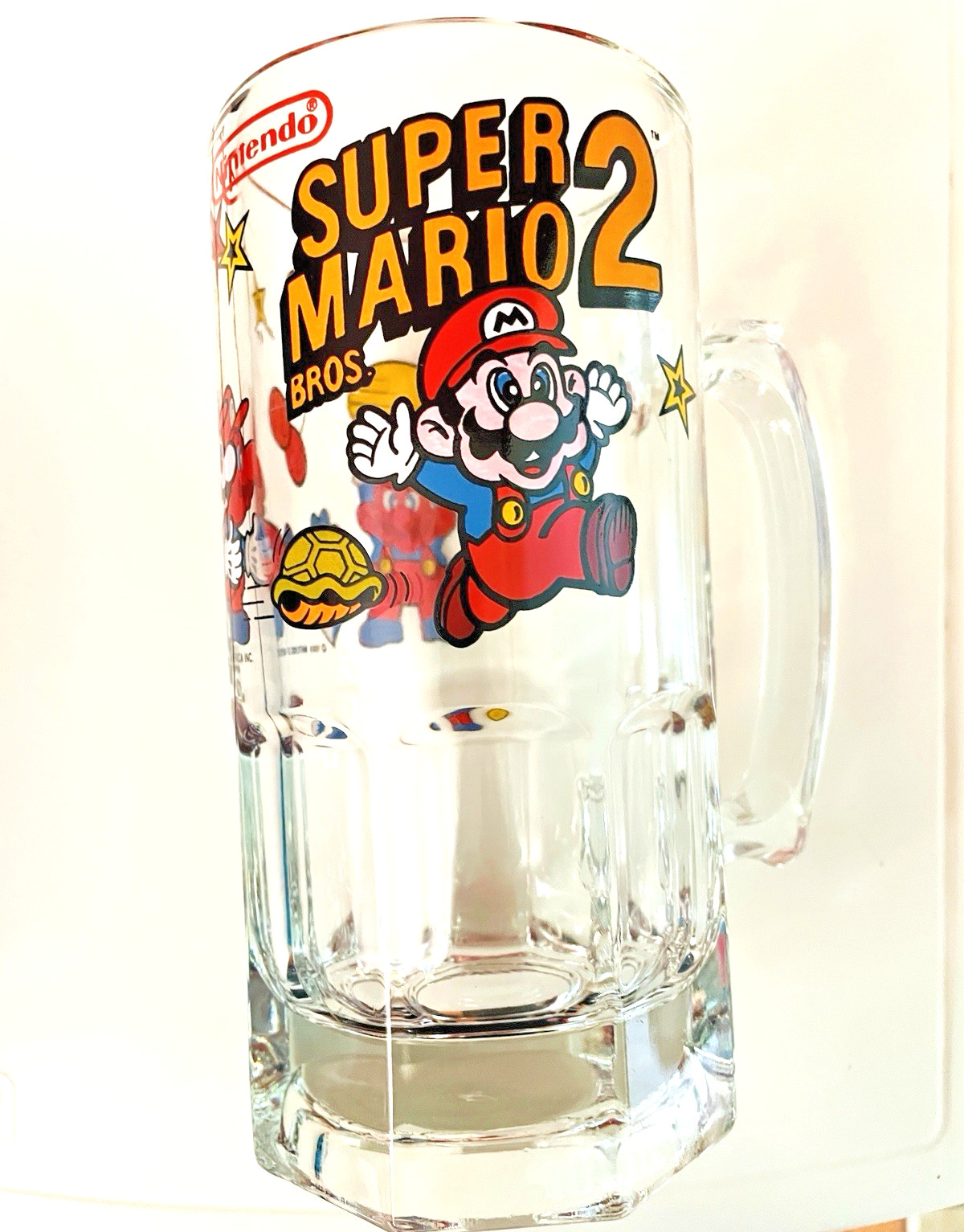 Nintendo Super Mario Bros 1989 Vntge Beer Stein Mug Glass Original Oversized 8″