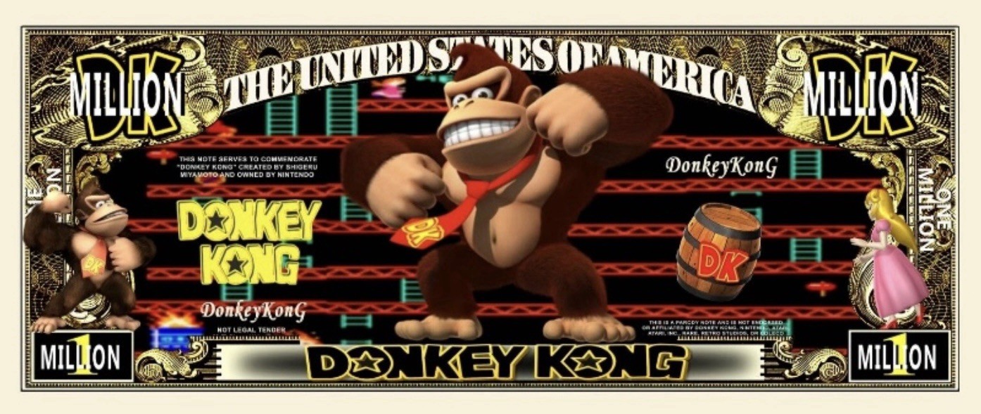 100 Pack Donkey Kong Video Game Money Collectible Novelty 1 Million Dollar Bills