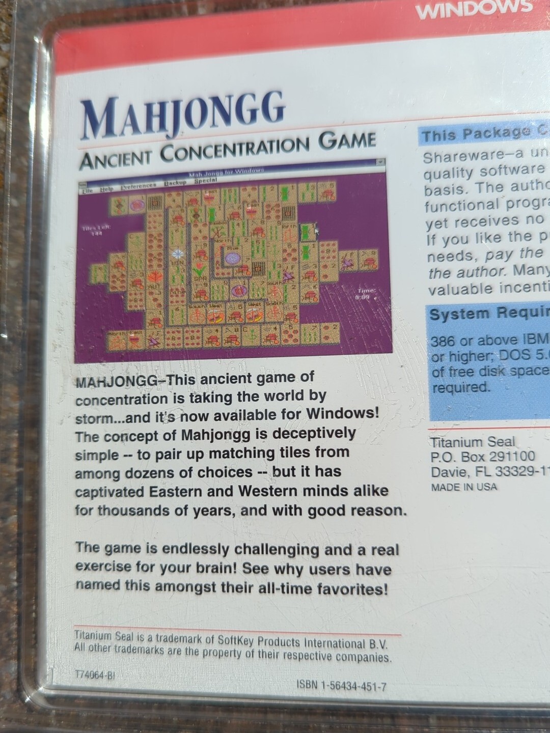 Factory Sealed Vintage Rare MahJongg Titanium Seal Floppy Disk DOS PC Game IBM