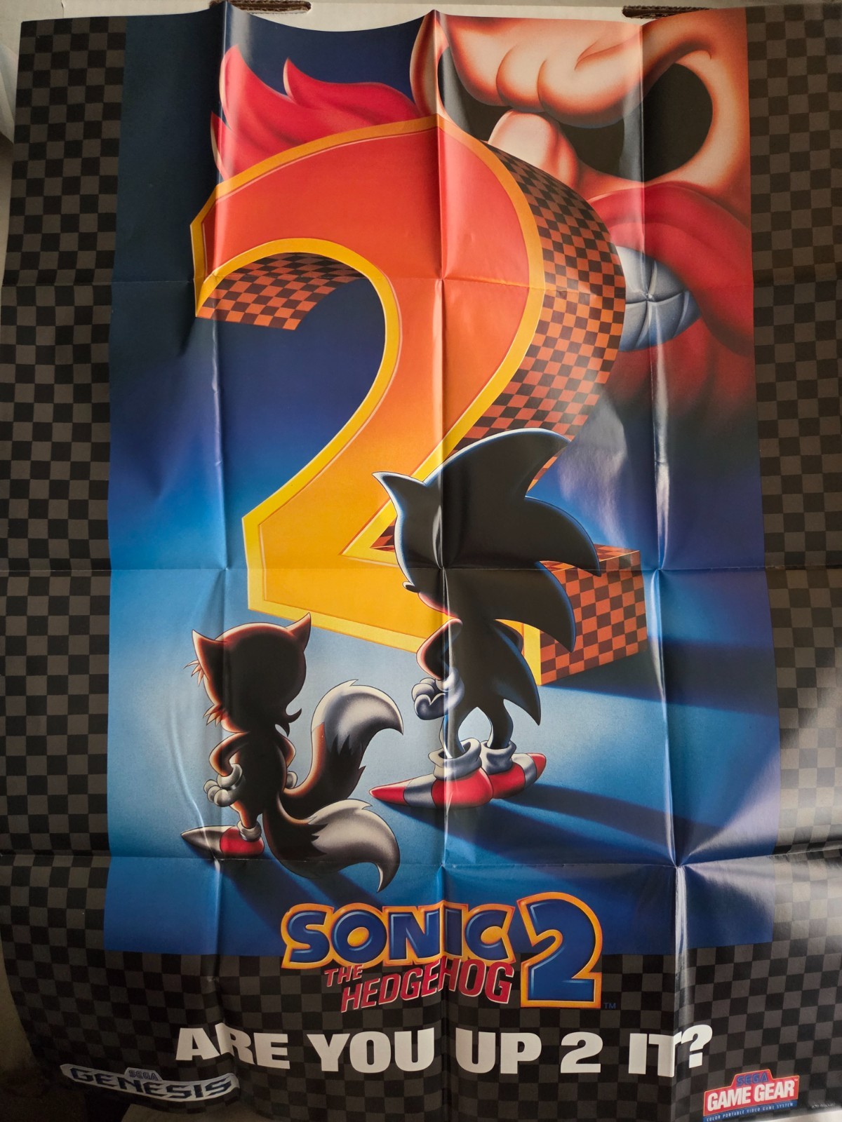 1992 Sega Genesis Sonic 2 Double-Sided Fold-Out Game Insert Poster