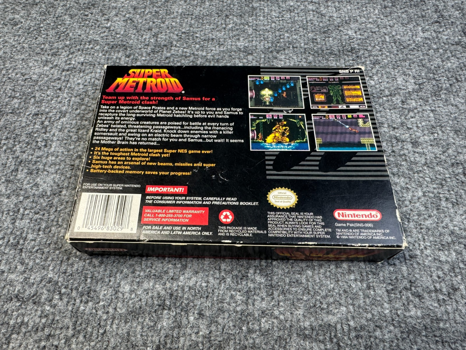 Super Metroid Super Nintendo SNES Complete In Box CIB w/ Manuals, Inserts, Box