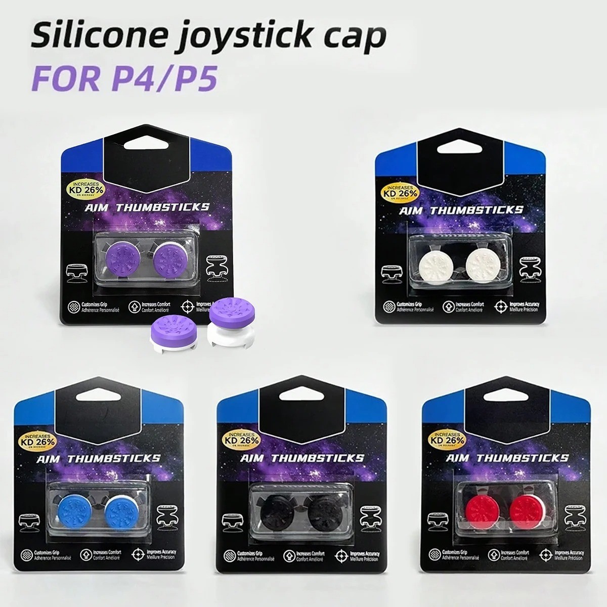 2PCS Silicone Thumb Grips for PS5 PS4 Controller Analog Joystick Caps Covers
