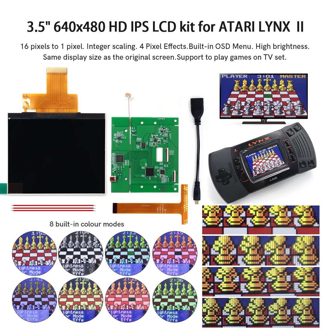 3.5” 640×480 Retro Pixel 720P HDMI-Compatible IPS Backlit LCD For ATARI LYNX Ⅱ