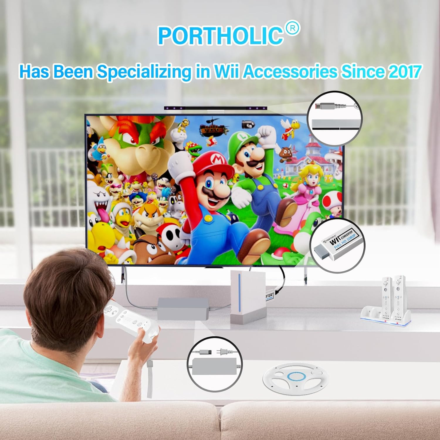 4 in 1 Wii Replacement Cables Set, Wii AC Power Adapter + Wii to Hdmi Converter+