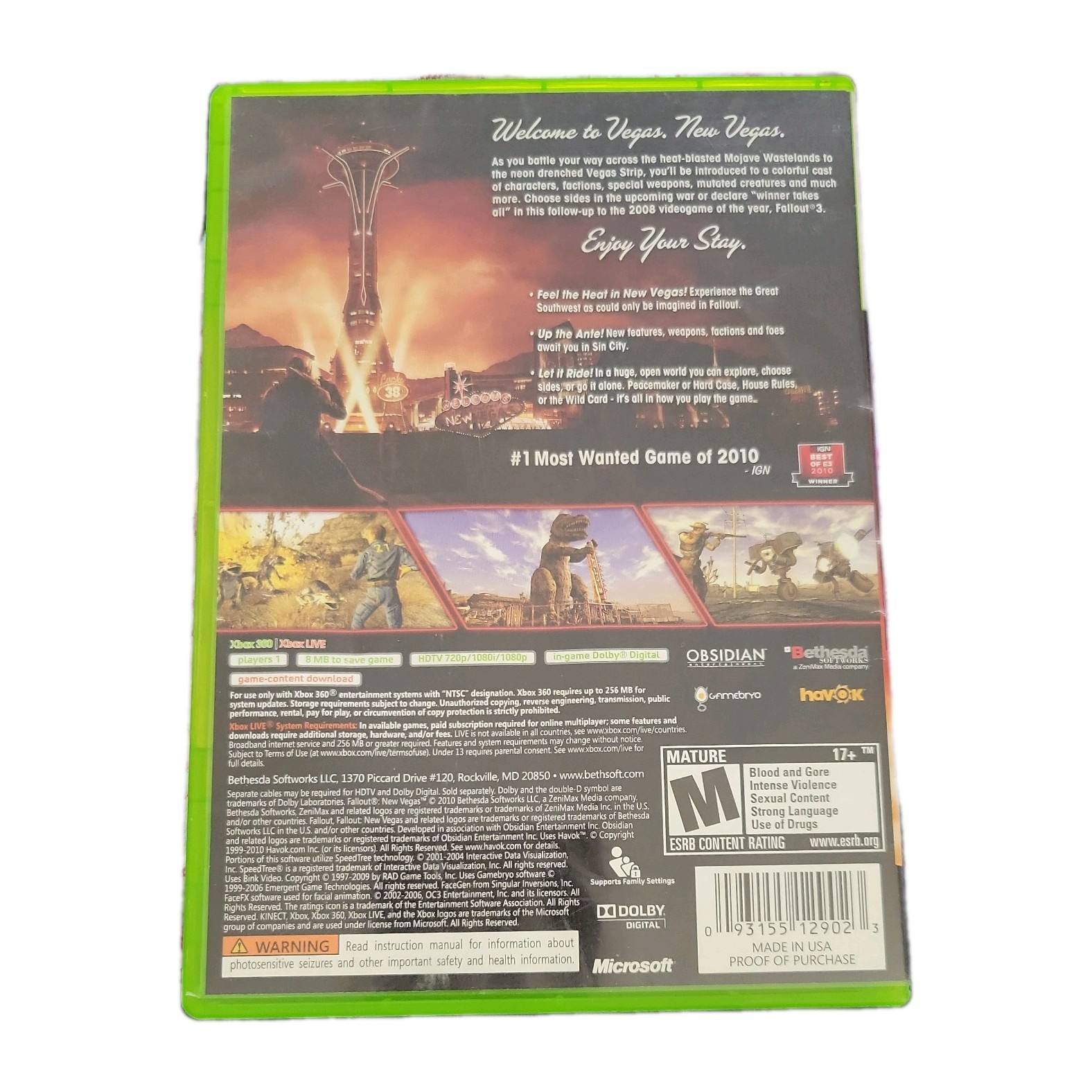 Fallout: New Vegas (Xbox 360) – Game Disc, Case, Cover Art – No Manual