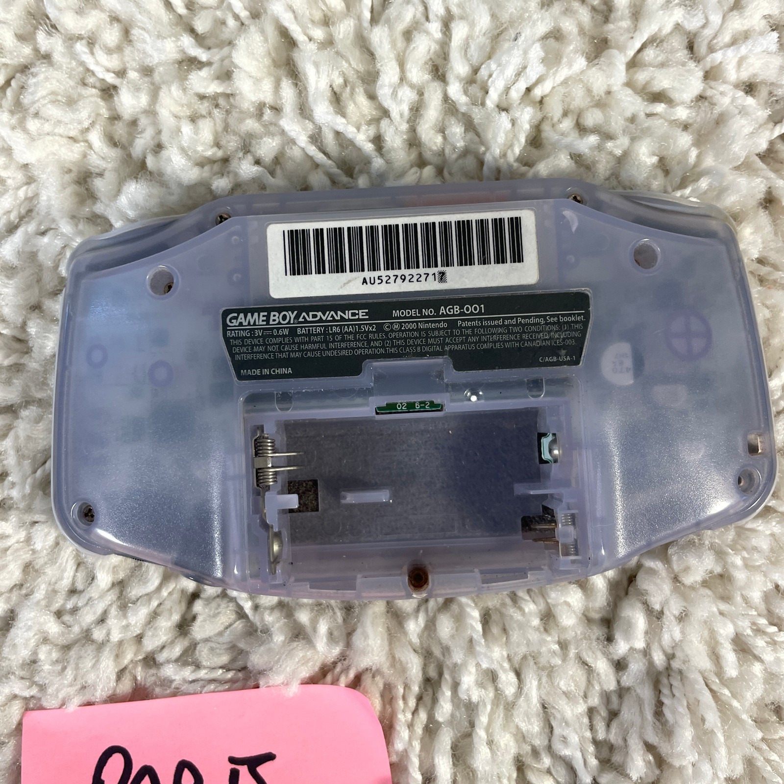 Nintendo Gameboy Advance GBA Glacier Clear Handheld Console System AGB-001 PARTS
