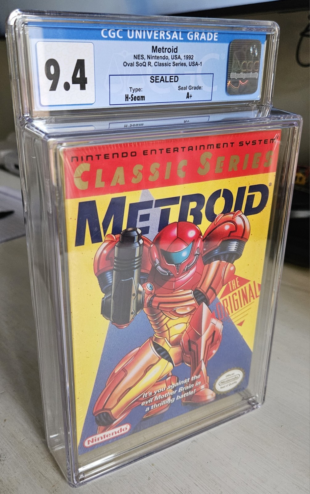 Metroid Yellow VARIANT 1992 (Oval SoQ R) Nintendo CGC 9.4 A+ NEW Sealed H Seam